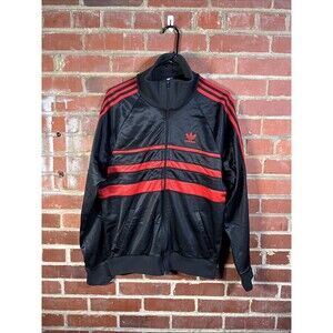 Vintage 80s Adidas Track Suit Jacket USA Made Full Zip Black/Red Hiphop Sz Large